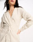 & Other Stories linen twist front mini shirt dress in beige