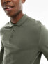 ASOS DESIGN long sleeve smart pique polo in khaki