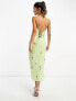 ASOS DESIGN embellished halter midi dress with white beading detail in lime green