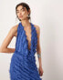 ASOS EDITION textured statement cowl neck maxi dress in blue