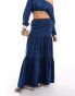 ASOS DESIGN denim prairie skirt in mid blue