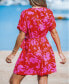 Women's Pink Floral Side Tie Wrap Mini Beach Dress