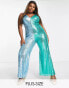 Jaded Rose Plus 70s plunge flare cami jumpsuit in contrast sequin