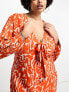 Pretty Lavish Curve long sleeve tie midaxi dress in orange zebra