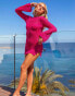 South Beach x Misha Grimes sequin knit long sleeve mini beach dress in pink