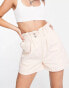 Topshop casual short with paperbag waist in pink