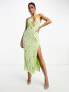 ASOS DESIGN embellished halter midi dress with white beading detail in lime green