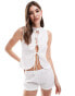 ASOS DESIGN textured tie front waistcoat co ord in ivory