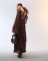 ASOS EDITION pleat flare sleeve maxi dress with ring detail back in chocolate