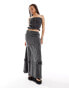 COLLUSION cotton crinkle bandeau sun top co-ord with tie detail in washed charcoal