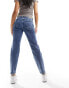 Noisy May Moni high waisted straight jeans in mid wash blue