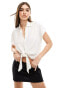 New Look linen look tie front shirt in off white