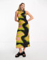 COLLUSION abstract printed slash neck maxi dress in multi