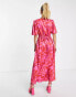 Twisted Wunder flutter sleeve maxi dress in pink and red star print