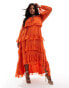 ASOS DESIGN Curve exclusive bardot maxi dress with high low hem in orange