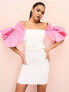 ASOS LUXE corsage sleeve belted mini dress in white & pink