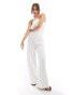 Pimkie tailored bandeau eyelet detail wide leg jumpsuit in white