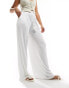 ASOS DESIGN textured tassel tie waist wide leg trouser in white