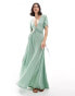 ASOS DESIGN modal short sleeve v neck maxi dress with rope tie details in green