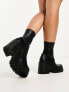 ASOS DESIGN Wide Fit Retreat mid-heeled sock boots in black