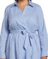 Plus Size Stripe Poplin Ruffle Long Sleeve Wrap Dress