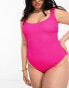 ASOS DESIGN Curve crinkle scoop neck swimsuit in pop pink