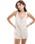 ASOS DESIGN button front loose romper with front pockets in cream