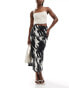 New Look satin midi skirt in black pattern