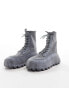 ASOS DESIGN chunky lace up sock boots in distressed grey neoprene