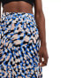 Brave Soul satin midi skirt in blue animal print