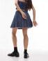 Topshop denim pleated mini skirt in mid blue stripe