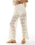 JDY crochet wide leg trouser co-ord with short inscert in stone