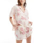 Loungeable retro print cotton oversized shirt and short set in ivory