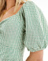 Nobody's Child Petite Simone tie puff sleeve gingham jumpsuit in green