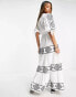 Reclaimed Vintage limited edition maxi smock dress in white with contrast black embroidery