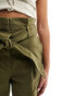 & Other Stories belted high waist straight leg trousers in dark khaki