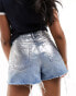 ASOS DESIGN denim metallic relaxed shorts in silver blue