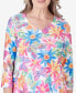 Women's Paradise Island Floral Butterfly Pleated Ruffle Top