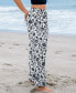 Women's Black & White Floral Elastic Waist Tapered Leg Pants