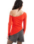 ASOS DESIGN asymmetric popper side long sleeve top in red