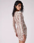 ASOS DESIGN embellished long sleeve mini dress with wooden bead detail in stone