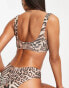 ASOS DESIGN mix and match rib twist bikini top in leopard animal print