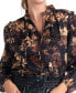 Women's Cotton Floral-Print Ruffled Split-Neck Top