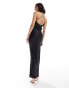 ASOS DESIGN satin halter neck maxi dress with gathered bust and keyhole split in black