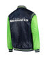 Men's College Navy, Neon Green Seattle Seahawks Enforcer Satin Varsity Full-Snap Jacket