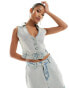 Simmi denim v neck collar detail waistcoat co-ord in light wash blue