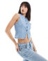 ASOS DESIGN denim waistcoat in mid blue