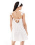 Wednesday's Girl ruffle sleeve tiered broderie mini dress in white