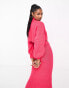 Aria Cove ribbed roll neck cropped jumper with volume sleeve co-ord in pink