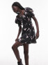 Topshop shirred mini tea dress with puff sleeve in ditsy print